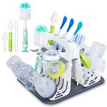 High Capacity Drying Rack with 6pcs Brushes,Deluxe Countertop Drying Rack,Universal Drying Station,Baby Bottle Drying Rack with Bottle Brushes,Cup and Bottle Drying Rack, Folds Flat,White
