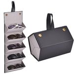 TJC Portable Sunglasses Travel Organizer 5 Slots Foldable Sunglasses Storage Case Eyeglasses Holder Box Multipurpose Compact Design Faux Leather Size 17x13x12 cm