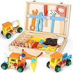 Montessori Construction Toys for 3 4 5 Year Old Boys, Wooden Kids Tools Set Pretend Play Stem Educational Toys Birthday Gifts for 3 4 5 6 Year Old Boys Girls