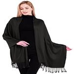 CJ Apparel Black Solid Colour Design Nepalese Tassels Shawl Seconds Scarf Wrap Stole Throw Head Wrap Pashmina Hand Made in Nepal NEW