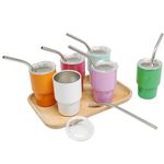 Xikangshun 6PCS Mini Tumbler Shot Glass with Straw, 3oz Mini Tumbler Cups Stainless Steel, 4.3×8cm Cute Mini Cups Multicolor with Straw & Lid, Mini Sublimation Cup for Coffee, Tea (6PCS-Color)