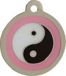 BWM Designer Customised Fashion Pet ID Tags Dog Tags | Dog Tag for Pets Laser Engraved & Personalised | ID Tags for Dogs & Cats | Durable & Strong Steel Split Ring - Ying Yang Pink, Large