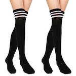 Sibba 2 Pairs Knee High Socks Black Stripes Thigh High Socks for Women Girls, Over The Knee Thigh High Socks Long Socks Stockings for Daily Wear Cosplay Party Halloween