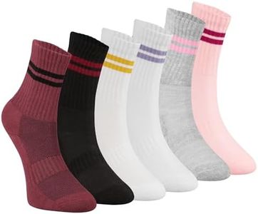 FOURSOLOS Women’s Athletic Socks – Soft, Breathable Mid-Calf Socks with Colorful Retro Stripes, 6-Pack White, Ideal for School, Sport, Home & Daily Wear (Size 6–9)