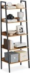 VASAGLE Bookshelf, 5-Tier Narrow Bookcase, Ladder Shelf for Home Office, Living Room, Bedroom, Kitchen, Rustic Brown and Ink Black ULLS067B01