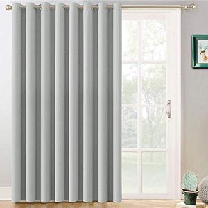 Yakamok Thermal Patio Door Curtains - Grey Blackout Room Darkening Door Blinds for Sliding Glass with Grommet Top, Split Room Divider Curtains (Light Grey, 100 inches W x 84 inches L)