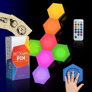 Emberela HEXlights Pix Sensory Lights for Boys - 7pk Touch Hexagon Lights with Sticker Personalization - Autism-Friendly Tap Tap Wall Lights for Sensory Room - Table Stand Included