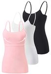 Vislivin Womens Cotton Camisole Adjustable Strap Tank Tops with Shelf Bra Stretch Undershirts Black/White/Pink-1 M