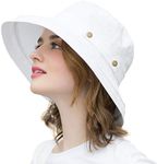 SOMALER Womens Cotton Wide Brim Sun Hats UPF50+ UV Packable Beach Hat Summer Bucket Cap for Travel, Button Decoration-white, One Size