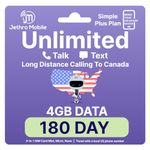 Jethro Mobile USA Travel SIM Card (6 Months), 4GB High-Speed Data, Unlimited Talk & Text, International Calling, 3-in-1 Activation Kit