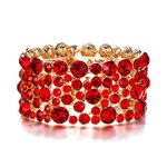 Ever Faith Austrian Crystal Wedding Bridal Wide Stretch Bracelet for Women Girls Red Gold-Tone