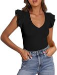 PRETTYGARDEN Womens V Neck Summer Tops Ruffle Sleeveless Slim Fit T Shirts Going Out Casual Blouses 2025 (Black,X-Large)