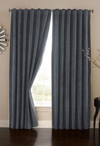 Absolute Zero Velvet Blackout Home Theater Curtain Panel, 84-Inch, Chocolate, Stone Blue, 50x95