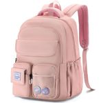 Backpack for Girls,VASCHY Cute School Bag Bookbag for Elementary Middle Schooler Teen Girls/Kids Travel with Clear Pin Pouch Pink