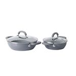 Meyer Anzen Healthy Ceramic Coated Cookware with Lid (20cm, 26cm, Grey) - 4Pcs Set