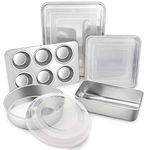 TeamFar Stainless Steel Bakeware Set of 8, Baking Roasting Pan Set with Lid, Lasagna Pan with lid, Square & Round Cake Pan, Loaf Pan & Muffin Pan, Healthy & Durable, Dishwasher Safe & Smooth