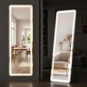 Full Length Mirror with Lights, 64"x21" LED Lighted Full Body Floor Mirror with Dimmable 3-Color Lighting, Standing/Leaning/Wall Mounted Vanity Mirror for Bedroom, Dressing Room, Cloakroom