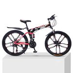ZKHD 21-Speed 10-Knife-Wheel Mountain Bike Bicycle Adult Folding Double Damping Off-Road Variable Speed Male And Female Bicycles,black red,26 inch