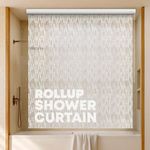Jakooz Rollup Shower Curtain for Bathroom. Waterproof, 100% PEVA, Heavy Duty Ceiling Mounted Shower Curtain Roller Blind for Bathtub. No Rods, No Hooks, No Rings! (56"x95") (Icicles)