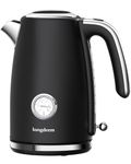 Electric Tea Kettle for Boiling Water, Wide-Open Lid Retro Stainless Steel with Thermometer, 1500W/1.7L for Coffee/Tea Brewing, Auto Shut-Off & Boil-Dry Protection, Cordless Swivel Base, Black