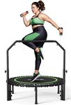 BCAN 450 LBS Foldable Mini Trampoline, 40" Fitness Trampoline with Adjustable Handle Bar, Bungees, Stable & Quiet Exercise Rebounder for Adults Indoor/Garden Workout-Green