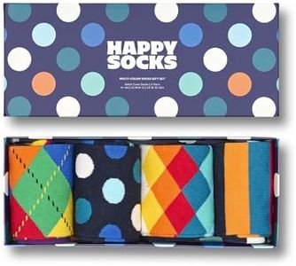 Happy Socks, 4-Pack Gift Box Crew Socks, Multi-Color Socks Gift Set for Men and Women, Size 41-46