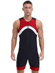 dPois Men's One Piece Boyleg Swimwear Bodysuit Zipper Surfing Sun Protection Swimsuit Wetsuit Bathing Suit Red 4XL