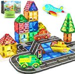 Magnetic Tiles City Road Set Kids Toys Sensory Games for 3 Year Old Boys and Girls, Magnetic Blocks for Kids Age 3-5 4-8 Classroom Must Haves Preschool Learning Outdoor Toys