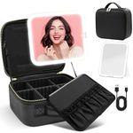 Travel Makeup Bag with LED Mirror, Cosmetic Makeup Organizer Bag with 3-Color Lighting, Adjustable Brightness, and Removable Dividers, Waterproof Makeup Case (Black), Black, Fashion