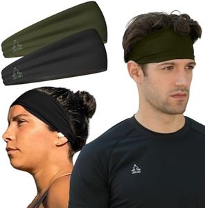 Temple Tape Headband, Sweatband and Sports Headbands Moisture Wicking Workout Sweatbands for Running, Crossfit, Skiing and Bike Helmet Friendly, 2 Piece