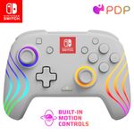 PDP Afterglow Wave Wireless Pro Controller with Full Motion for Nintendo Switch, OLED Model, 8 RGB LED Lighting Zones, 30 Foot Range, 20 Hour Rechargeable Battery: White