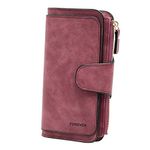 KELEEL Ladies Wallet Women Leather Clutch Purse Credit Card Coin Holder Bifold, Purple Red, 7.68 x 1.18 x 3.94 inch, Classic