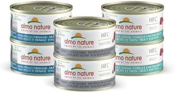 almo nature Multi Pack – Sabores de atún Surtidos (2 x atún, Pollo y Queso; 2 x atún y anchoas, 2 x Trucha y atún) Comida húmeda para Gatos Adultos 100% Natural. Paquete de 6 latas x 70 g