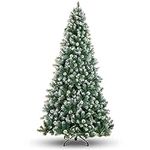 Best Choice Products 4.5ft Pre-Decorated Holiday Christmas Tree for Home, Office, Party Decoration w/ 450 PVC Branch Tips, Partially Flocked Design, Pine Cones, Metal Hinges & Base - Green/White