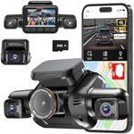 4K 360 Dash Cam Front and Rear Iinside, Dash Camera for Car 4K+1080P*2 Inside, 4 Channel Car Camera 3K+1080P*3, Dashcam 5GHz WiFi GPS Voice Control, 64GB Card, Night Vision(V8Plus)
