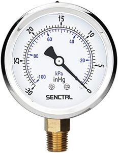 SENCTRL 30 inHg Vacuum Silicone Oil Liquid Filled Low Pressure Gauge, 2.5" Dial Size, 1/4" NPT Lower Mount, Stainless Steel Case, for Air Conditioning Manifolds, HVAC, Air Pump Vacuum Test