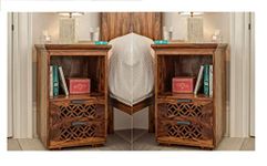 Vivek Wood Solid Sheesham Wood Bedside Table for Bedroom | Handmade Pure Wooden Bed Side Nightstand End Table with 2 Drawers & 1 Open Shelf Storage for Home & Bed Room | Rosewood, Honey Brown-Set of 2