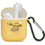 MAYCARI Cute Sloth Case for AirPods 2&1 with Keychain,（Yellow） Animals Design Protective Soft TPU Cover Compatible with Apple AirPods Charging Case for Girls&Boys