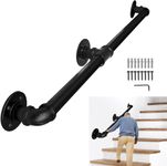 Lechansen Handrail Staircase for Indoor/Outdoor Stairs, 7.2FT/ 2.2 Meter Wall Mount Industrial Rustic Black Metal Pipe Staircase Handrails/Hand Railings with 4 Wall Mount Supports for Stairstions