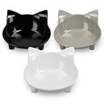 Navaris Cat Bowls with Ears (Set of 3) - Cute Feeding Bowl Set for Cats and Kittens - 210 ml (7.1 oz) Non-Slip Melamine Dishes for Food and Water - Black, Grey, White