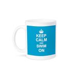 3dRose Mug_157778_2 Keep Calm and Swim on Blue Carry on Swimming Hobby or Pro Swimmer Gifts Pool Fun Funny Humor Ceramic Mug, 15-Ounce