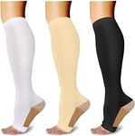 Athbavib 3 Pairs Open Toe Compression Socks for Men Women Toeless Compression Socks, Multi1, Large-X-Large