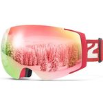 ZIONOR X4 Ski Snowboard Snow Goggles Magnet Dual Layers Lens Spherical Design Anti-fog UV Protection Anti-slip Strap for Men Women - Black Frame Silver Lens