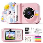 Skirfy Kids Camera Instant Print,Instant Print Camera for Kids 7-12,Kids Selfie Video Camera with DIY Glow Stickers,Print Paper&32GB Card,Birthday Gift for Kids,Pink Unicorns Toys for Girls Age 4-6