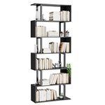 Gadroad 6 Tier Geometric Bookcase, Black Book Shelves, Modern Corner Bookcase Storage Shelf Wood for Bedroom, Living Room, Home Office, Black