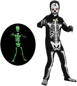 Herenear Costume da Scheletro per Bambini, Costume da Scheletro Fosforescente, Halloween Decorazioni Costume Scheletro,Costume Halloween per Bambini 8-15 Anni Cosplay Carnevale Feste (S(8-10Anni))