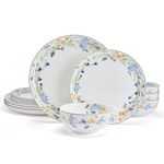 Mikasa Quinn Lightweight Bone China 12 Piece Dinnerware Plate Bowl Set, Service for 4