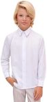 Lilax Boys' Long Sleeve Oxford Dress Shirt, Button-Down Collar Classic Shirt for Boys (White, 2T)