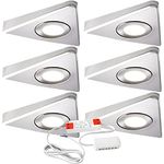 Modern Triangle Under Cabinet Kitchen Light & Driver Kit – Smooth Diffused LED – Slim Pyramid Worktop Light – Low Profile Surface Mounted (6X Light & Driver, Natural White LED, Brushed Nickel Bezel)