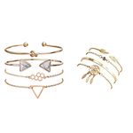 Shining Diva Fashion Set of 4 Multilayer Charm Bangle Gold Plated Bracelet for Women and Girls (Golden) and Set of 4 Stylish Multilayer Crystal Bangle Charm Bracelet for Women (Golden)